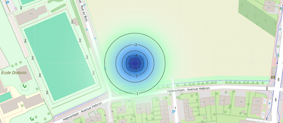 Contourplot op een kaart.