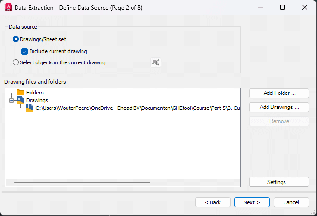 Print screen of step 2/8 for the data extraction.