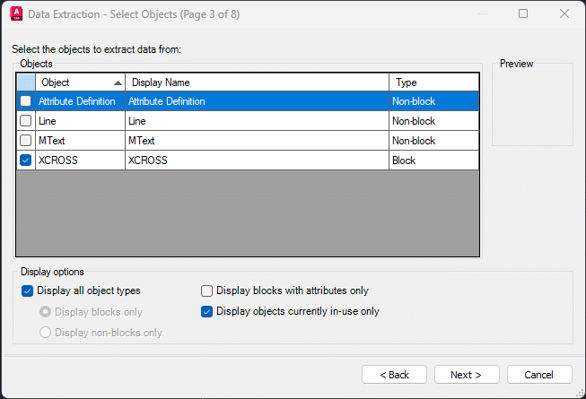 Print screen of step 3/8 for the data extraction.
