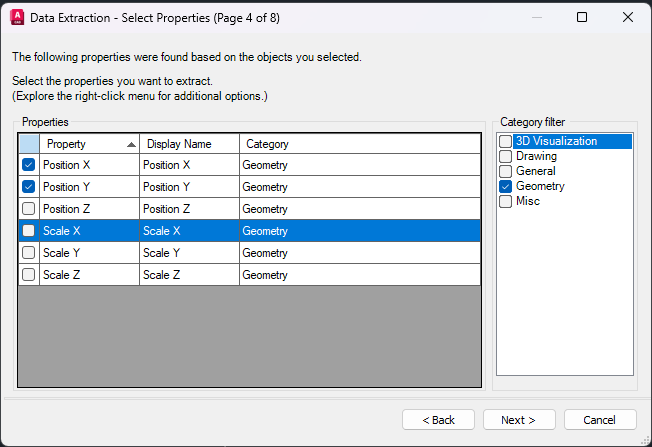 Print screen of step 4/8 for the data extraction.