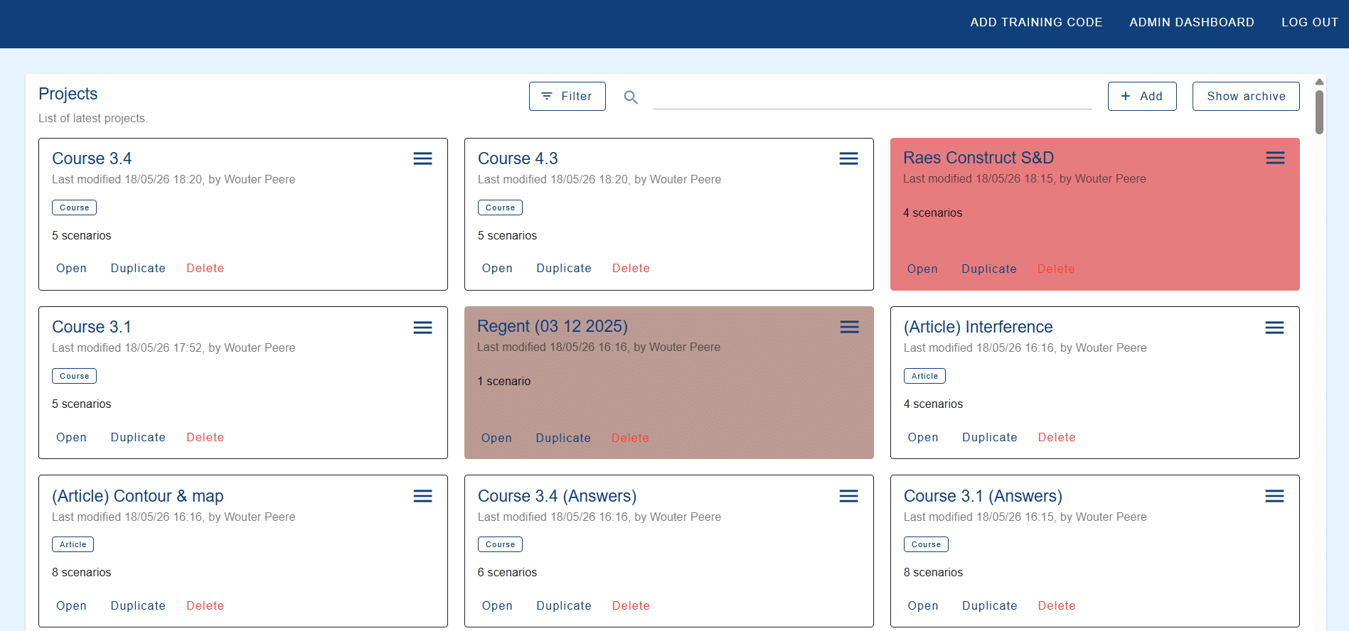 Projekt-Dashboard mit Projektverwaltung.
