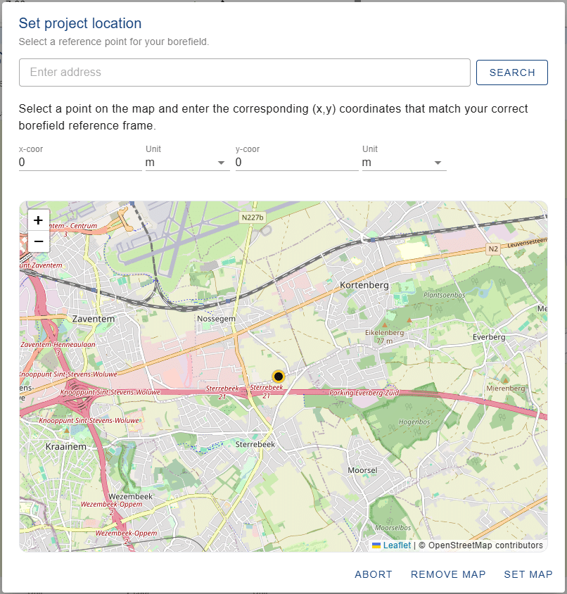 Pop-up to select the project location.