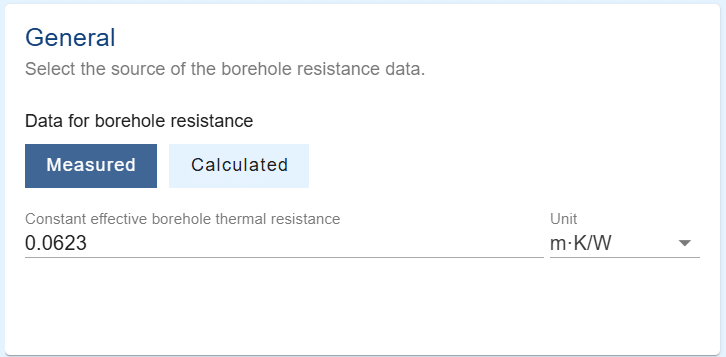 Print screen of the entered constant effective borehole thermal resistance.