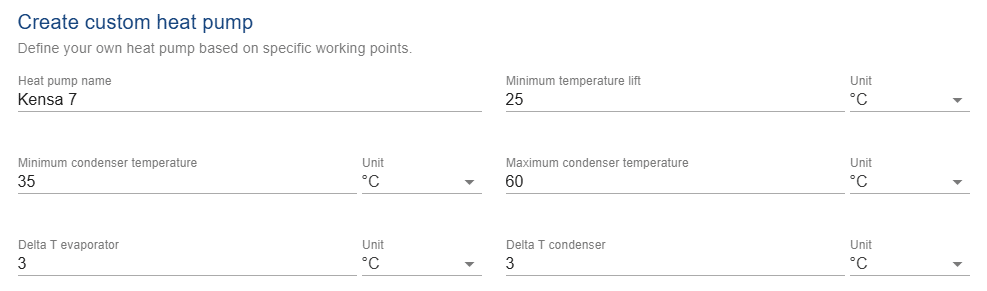 General information for your self-defined heat pump.