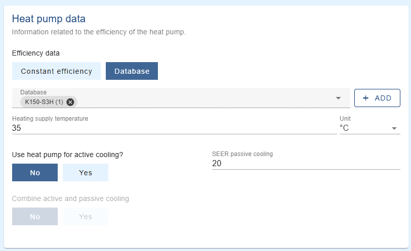 Heat pump selection section.