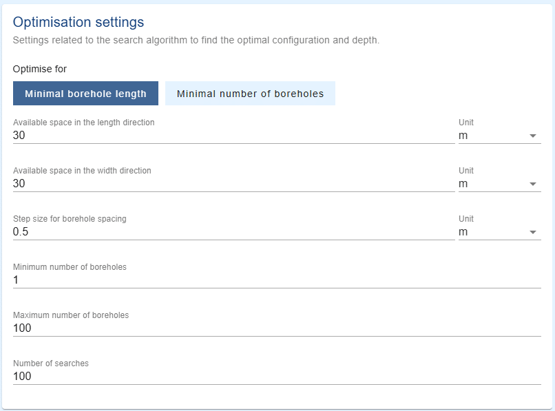 Print screen of the optimisation settings.