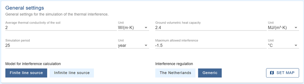 Print screen of the general settings of the interference calculation.
